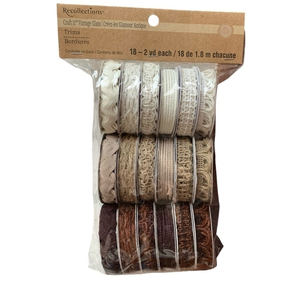 Recollections Craft It Ribbons Set of 18 Vintage Glam Decorative Ribbons Jutes - Picture 1 of 2